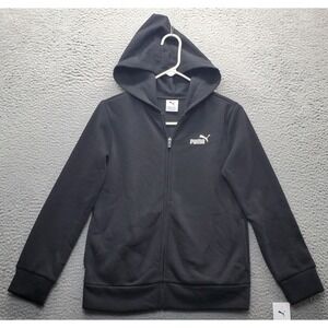 PUMA Active Hoodie Youth Medium Black Fleece Lined Embroidered Logo Full Zip